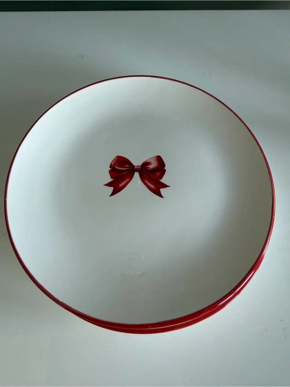 White and Red Decorative Plate with Bow Accent- SET OF 2